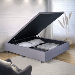 Base Box Baú Casal em Suede 138x188x42cm - 1