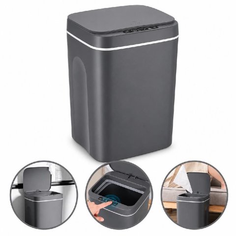 Lixeira Sensor Infravermelho 16 Litros Automatica Cinza Escritorio Banheiro Casa