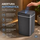 Ver imagem 3 de Lixeira Sensor Infravermelho 16 Litros Automatica Cinza Escritorio Banheiro Casa
