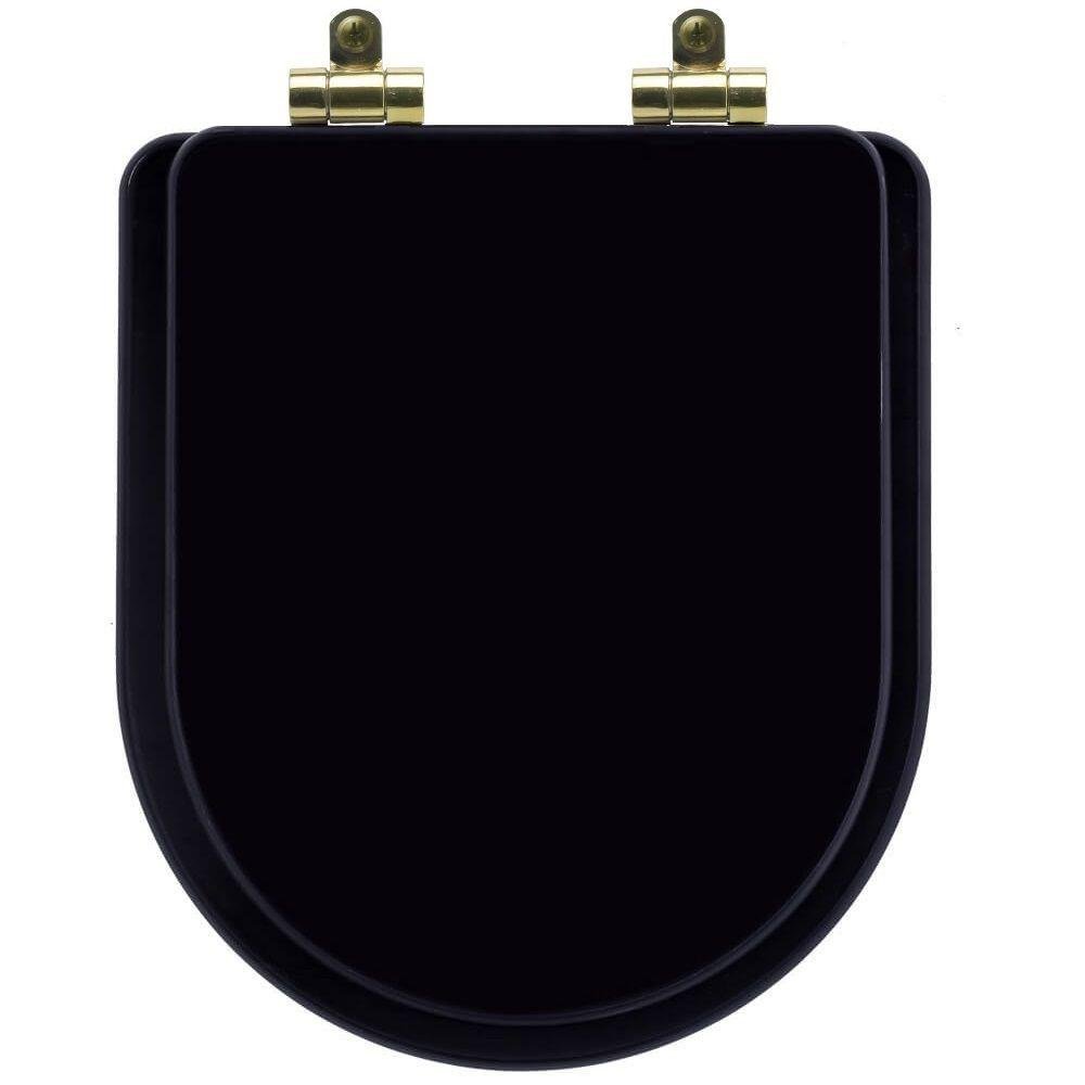 Assento Sanitário Poliéster Soft Close Carrara Preto para Vaso Deca com Ferragem Dourada - 1