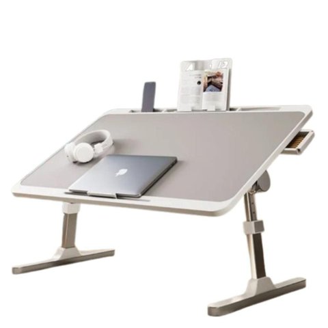 Mesa Notebook Sofa Cama Suporte Aluminio Madeira Ajustavel Cinza Gaveta Dobravel Suporte Articulado