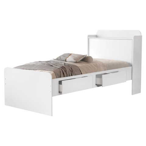 Cama Solteiro com Bau 2 Gavetas Mdf 220x98 Cm Tamires Branco Decmade