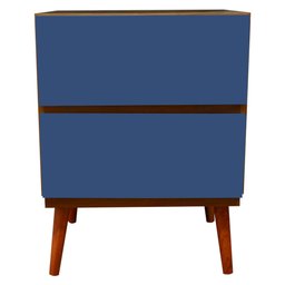 Mesa de Cabeceira Quarto Pés Palito Gaveteiro Madeira Peroba do Campo 60x45x35cm - Azul - 3