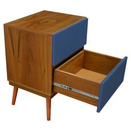 Mesa de Cabeceira Quarto Pés Palito Gaveteiro Madeira Peroba do Campo 60x45x35cm - Azul - 5