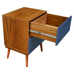 Mesa de Cabeceira Quarto Pés Palito Gaveteiro Madeira Peroba do Campo 60x45x35cm - Azul - 4