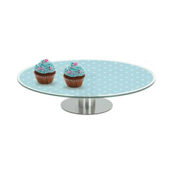 Prato de Bolo e Doces em Vidro com Pedestal em Aço Inox 30cm - Água - 1