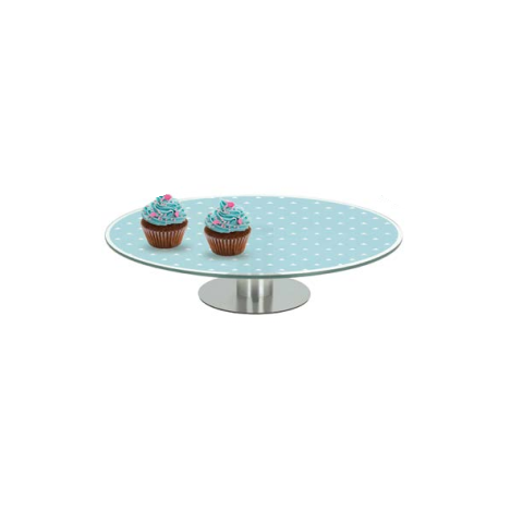 Prato de Bolo e Doces em Vidro com Pedestal em Aço Inox 30cm - Água