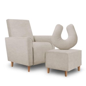 Kit Amamentação Poltrona + Puff + Almofada Julia Linho Bege