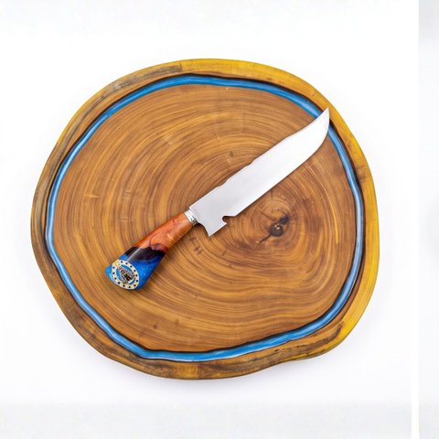 Kit Tábua Resina Azul + Faca Nossa Senhora 8" Gravação Nome