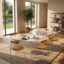 Ver imagem 1 de Cadeira de Jantar Kit 8 Lizzie Base Tubular Dourado Encosto Castanho PU D03 - D'Rossi
