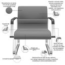 Ver imagem 3 de Cadeira de Escritório Recepção com Braço Fixa Cromada Lev P03 Vinil Cinza - Lyam Decor
