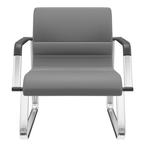 Cadeira de Escritório Recepção com Braço Fixa Cromada Lev P03 Vinil Cinza - Lyam Decor