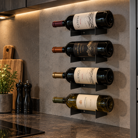 4 Suportes para Garrafa de Vinho Parede Adega Aço Schmitt