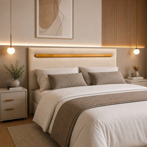 Cabeceira Painel Gabriela p/ Cama Casal 140cm Estofada Veludo:Bege