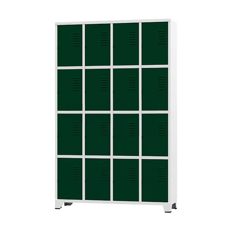 Armário Roupeiro de Aço para Vestiário 16 Portas Locker Verde Escuro com Chave