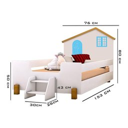 Cama Infantil Casinha Branco Mel e Azul com 2 Luminárias e Colchão - 5