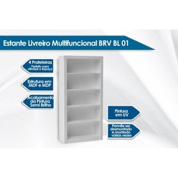 Estante Livreiro de Escritório BL01 c/ 4 Prateleiras Branco - BRV - 2