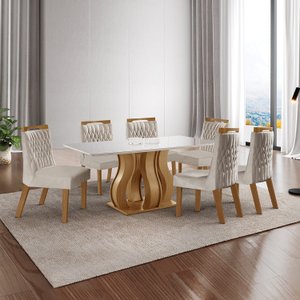 Conjunto Sala de Jantar Mesa Nuance com Tampo de Vidro 6 Cadeiras Aten...