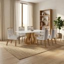 Ver imagem 1 de Sala de Jantar 6 Cadeiras Estofadas Atena e Mesa Retangular com Tampo de Vidro Nuance Cinamomo/Pena