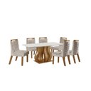 Ver imagem 2 de Sala de Jantar 6 Cadeiras Estofadas Atena e Mesa Retangular com Tampo de Vidro Nuance Castanho/Cinamomo/Bege Marrom/Pena/Off White