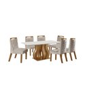 Ver imagem 1 de Sala de Jantar 6 Cadeiras Estofadas Atena e Mesa Retangular com Tampo de Vidro Nuance Castanho/Cinamomo/Bege