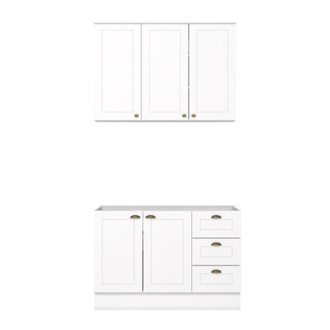 Cozinha Compacta 2 Peças Americana 5 Portas 3 Gavetas 100% MDF Branco