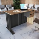 Ver imagem 1 de Mesa Escrivaninha Office Ripada com 2 Gavetas 120cm Mel e Grafite Preto