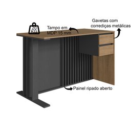 Mesa Escrivaninha Office 120cm Ripada com 2 Gavetas - 8