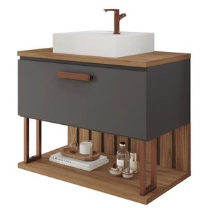 Gabinete Banheiro Duna 60 Cm - Titanium/freijo com Cuba