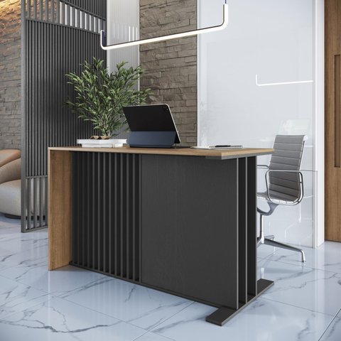 Mesa Escrivaninha Ripada Mel/Grafite Office 120cm Mel E Grafite