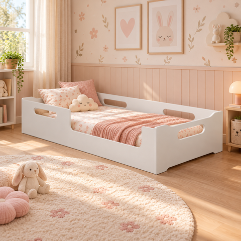 Cama Solteiro Montessoriana Infantil MDF 45,5x192,5x93,5cm Cecília Branca