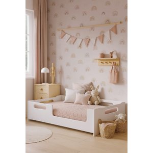 Cama Criança Cecília Solteiro Montessori Menina Proteção Lateral - Branca