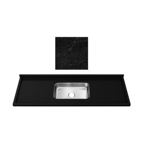 Pia de Cozinha Granito Preto Negresco 100cm Cuba Inox Rasa: Preto Negresco