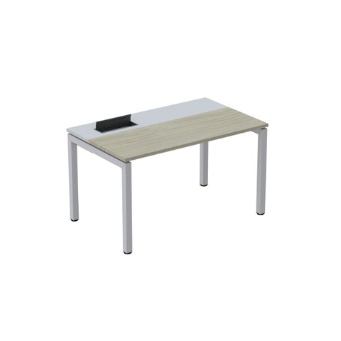 Escrivaninha Mesa Escritório Plataforma para 1 Pessoa com Caixa de Tomada Psc 140cm Industrial Nogueira Casablanca e Cinza Bege