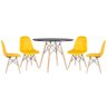 KIT - Mesa redonda Eames 100 cm preto + 4 cadeiras estofadas Eiffel Botonê Amarelo - 1