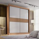 Ver imagem 1 de Guarda-Roupa MDF Ripado 2 Portas de Correr 3 Gavetas Milos Marrom/Cinamomo/Off White