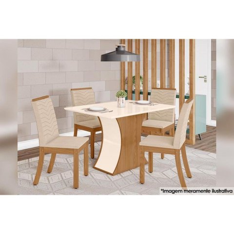 Sala de Jantar Completa Mesa Luiza Tampo Madeirado C/ Vidro Reto 120x80cm e 4 Cadeiras Isa Nature/