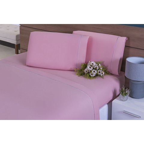 Jogo Lençol 4 Peças Cama Viúva 1,98mx1,08mx30cm 100% Algodão 200 Fios Ponto Palito Rosê