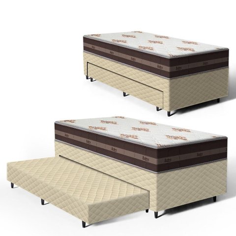 Cama Box com Colchão de Molas Anjos Classic Pocket + Auxiliar de Espuma Unique Solteiro 88cm