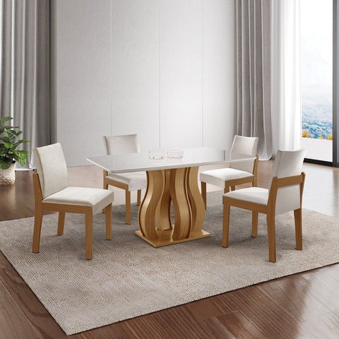 Mesa de Jantar Nuance 135x90cm 4 Cadeiras Modernas Mônaco Yescasa