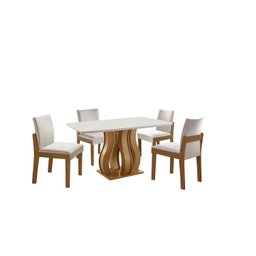 Mesa de Jantar Nuance 135x90cm 4 Cadeiras Modernas Mônaco Yescasa Marrom/Castanho Cinamomo/Creme/Off White - 2 Mesa de Jantar Nuance 135x90cm 4 Cadeiras Modernas Mônaco Yescasa Marrom/Castanho Cinamomo/Creme/Off White - 2