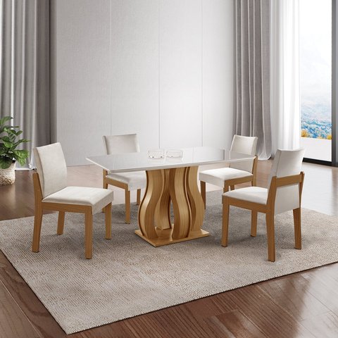 Mesa de Jantar Nuance 135x90cm 4 Cadeiras Modernas Mônaco