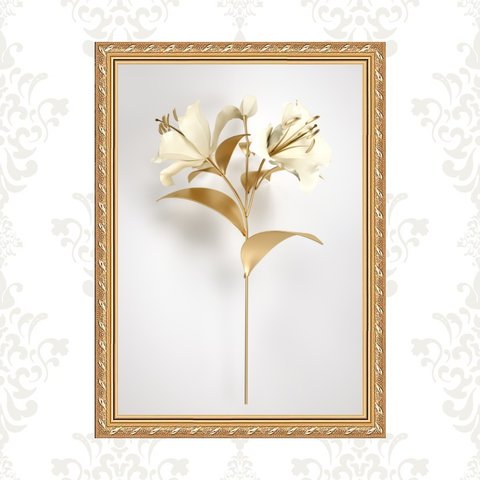 Quadro Moldura Dourada Flor Ouro 24x18cm:com Vidro
