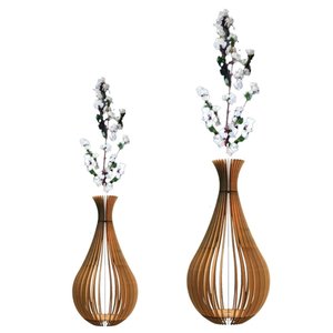 Vaso de Chão Decorativo Grande Gotas de Orvalho Mdf:mdf Cru/kit com 2 - 75x40cm e 60x30cm