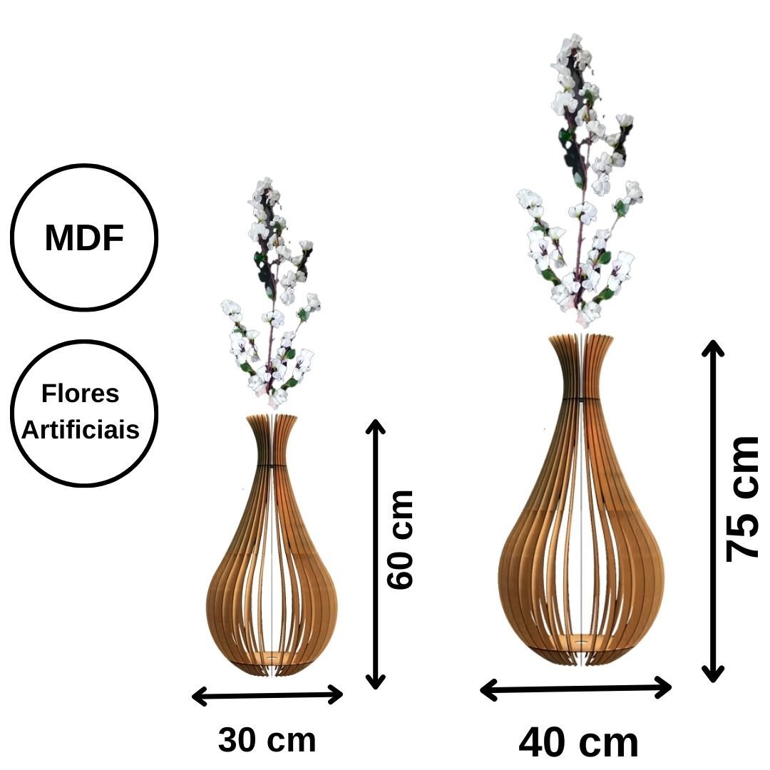 Vaso de Chão Decorativo Grande Gotas de Orvalho Mdf:mdf Cru/kit com 2 - 75x40cm e 60x30cm - 3