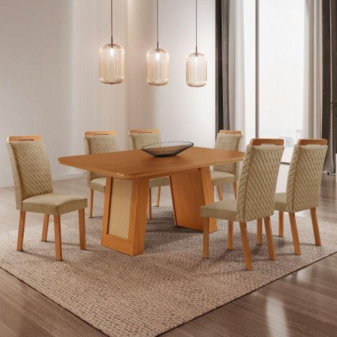 Mesa de Jantar Carolina 6 Lugares Retangular MDF 180cm Amadeirado Moderna