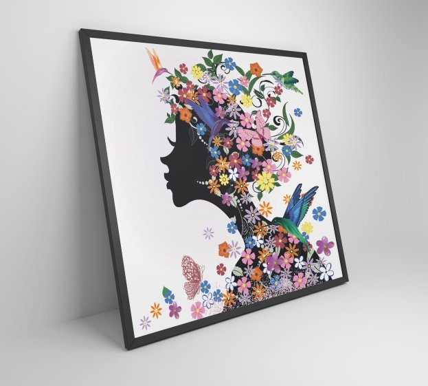 Quadro Decorativo Desenho Mulher com Flores - 40x40 cm - Adesivo fotográfico - 2