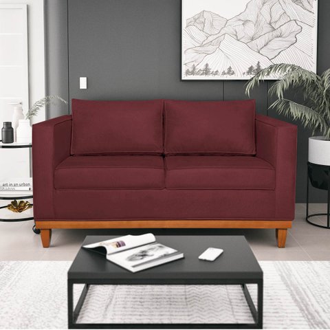 Sofá 3 Lugares Europa 180 cm Estilo Conforto e Elegância Suede Bordô - ADJ Decor