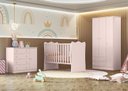 Ver imagem 1 de Quarto Infantil Lua Encantada Guarda Roupa, Berço e Cômoda Sapateira Rosa