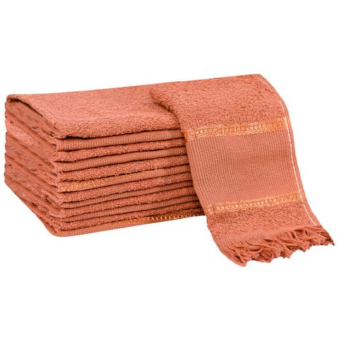 Kit 12 Toalhas Social Bordar Ponto Cruz Escola de Mão Perfeito Estilo Marrom